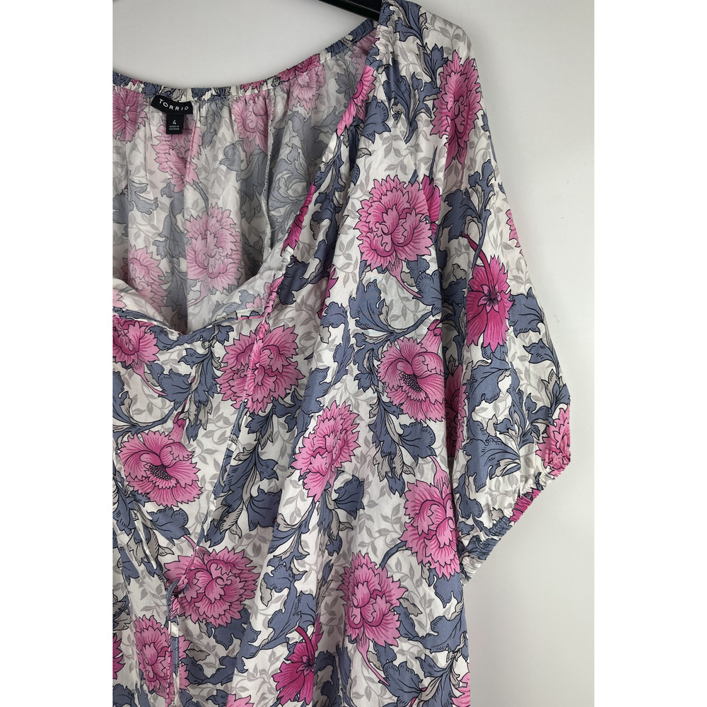 ✨2/$20 Torrid Challis Peasant Blouson Sleeve Top Floral Sheer Chiffon Plus Sz 4X - Picture 3 of 11